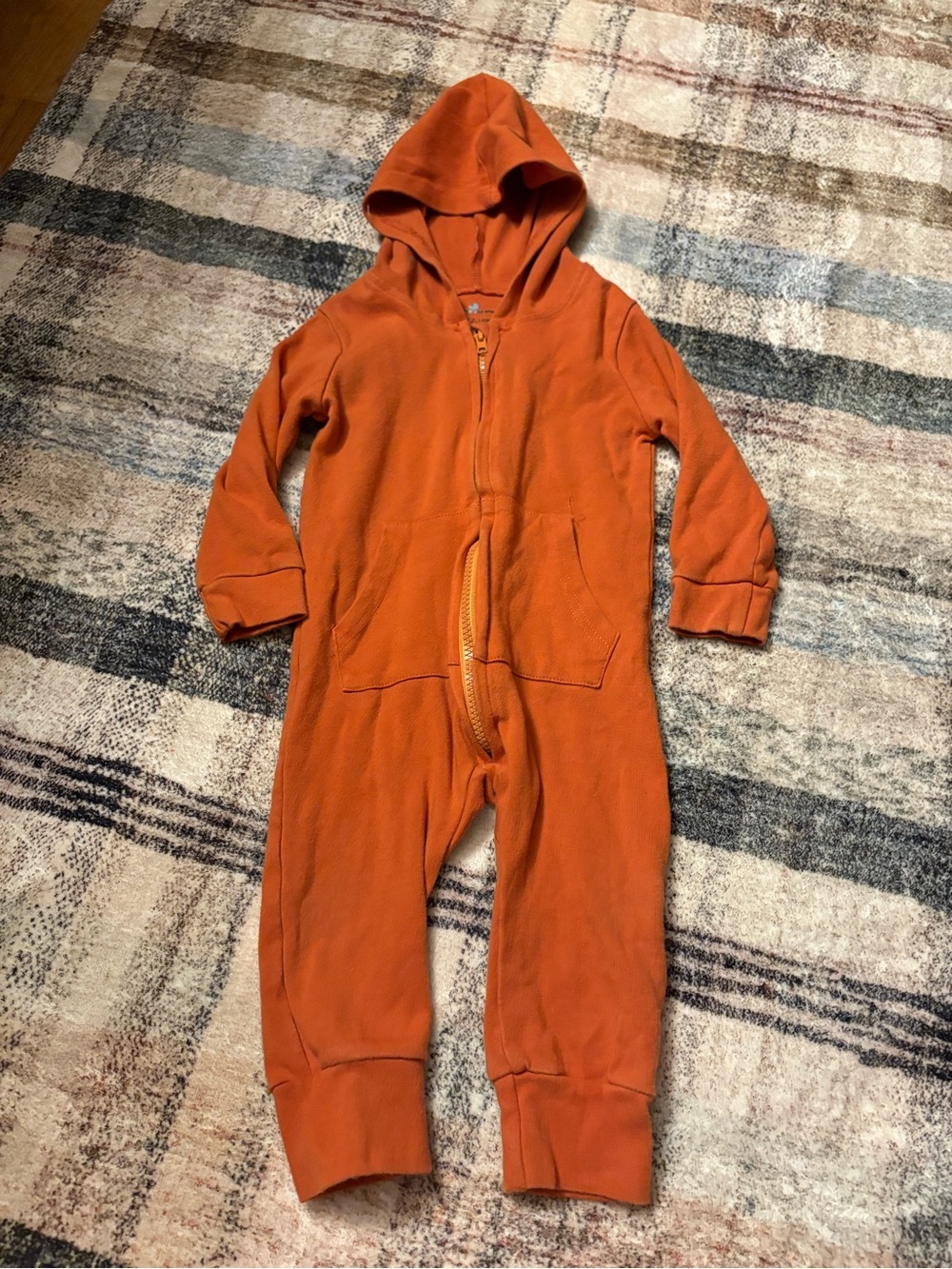 Little One Shop Orange Hooded One-Piece Zip Romper